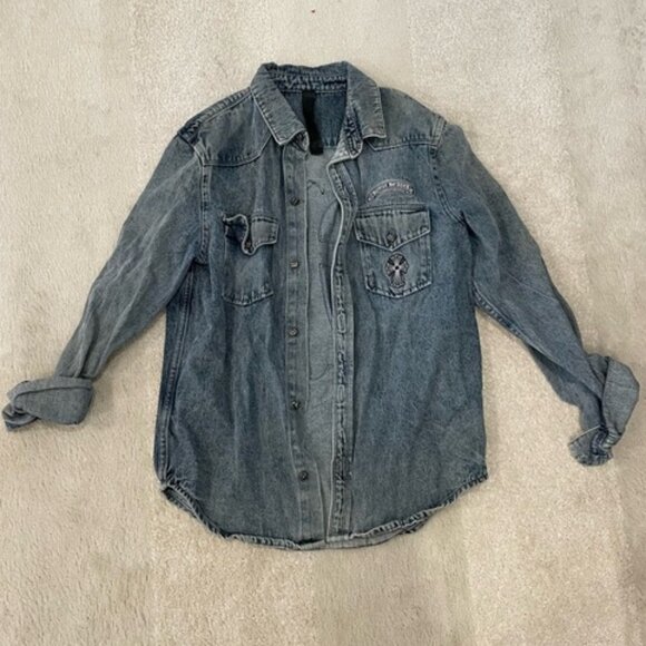 CHROME HEARTS Women's Denim Shirt Size M In Blue - Picture 1 of 7